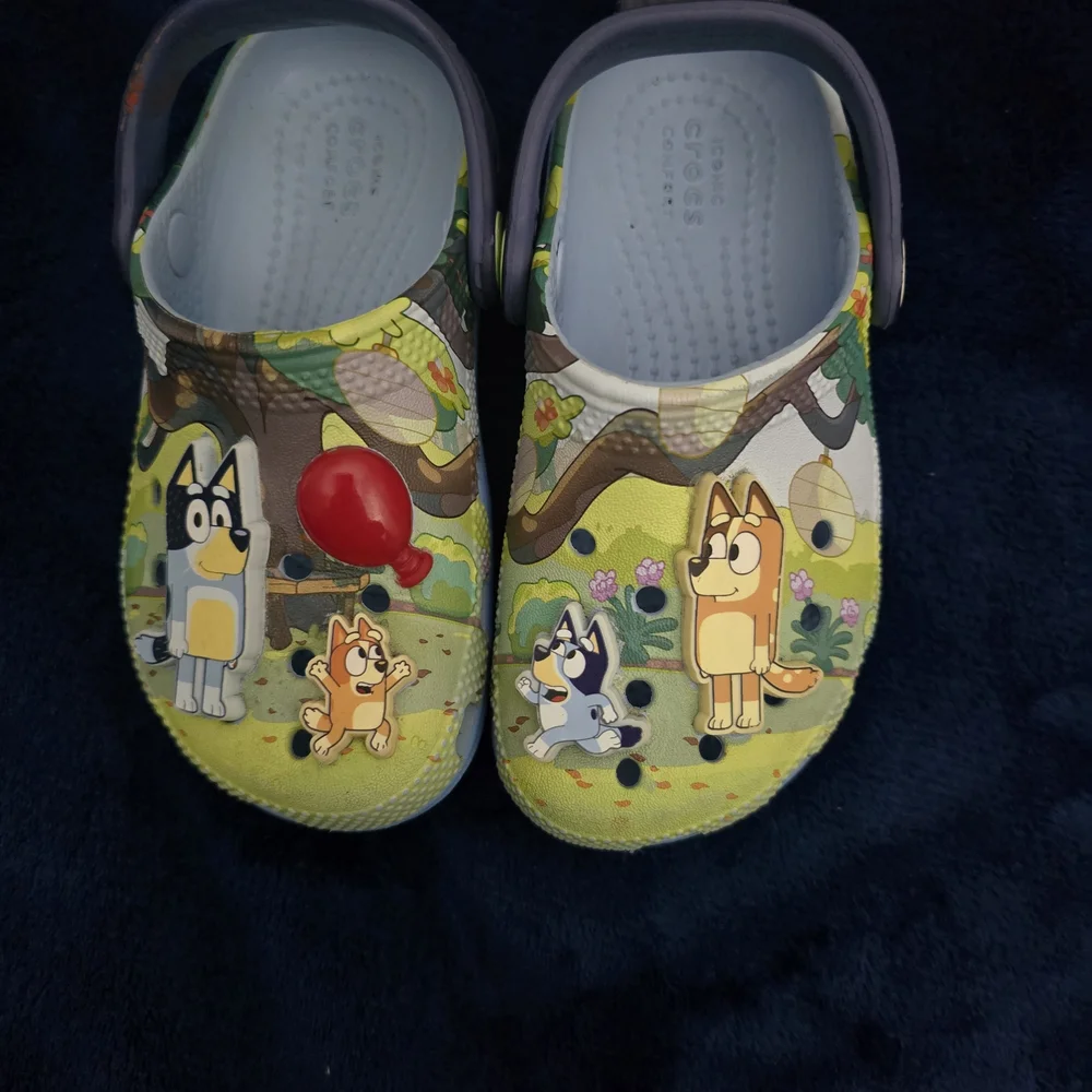 CROCS Kids Bluey-Themed Green and Gray Slip-On Clogs